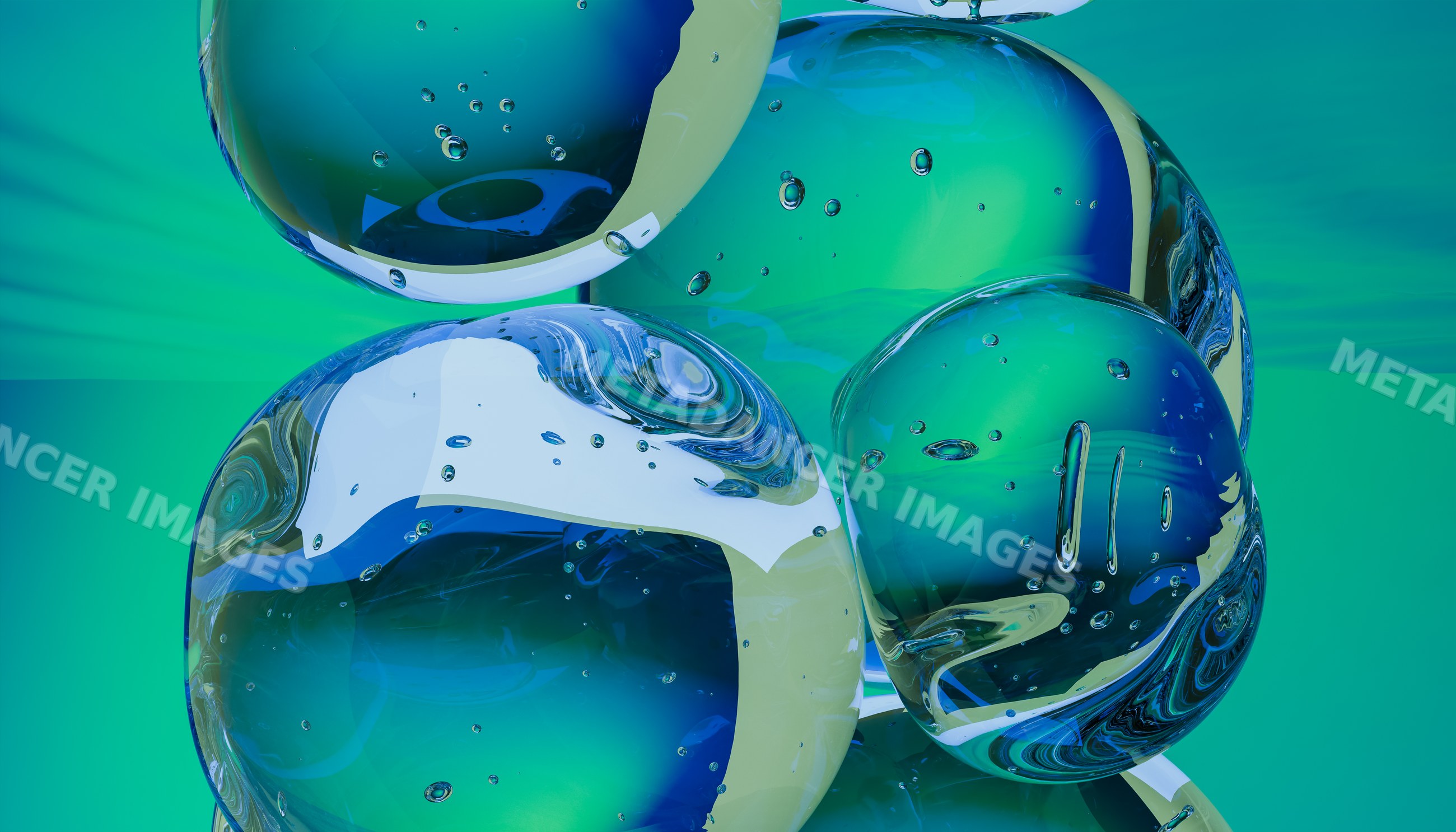 Abstract 3d illustration of transparent blue bubbles clustered