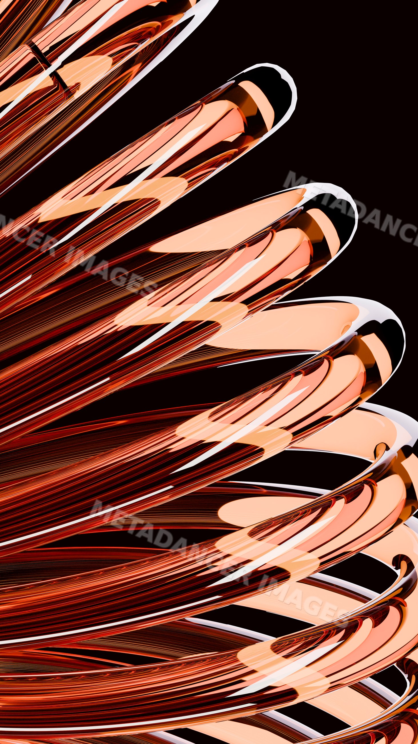 Abstract copper metallic spiral coil digital illustration
