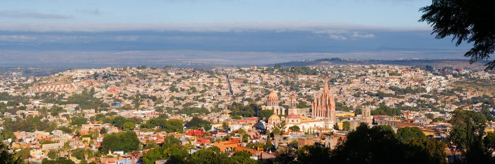 Panoramic cityscape of san miguel de allende with historic churches