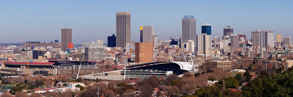 City skyline with stadium in johannesburg, gauteng province