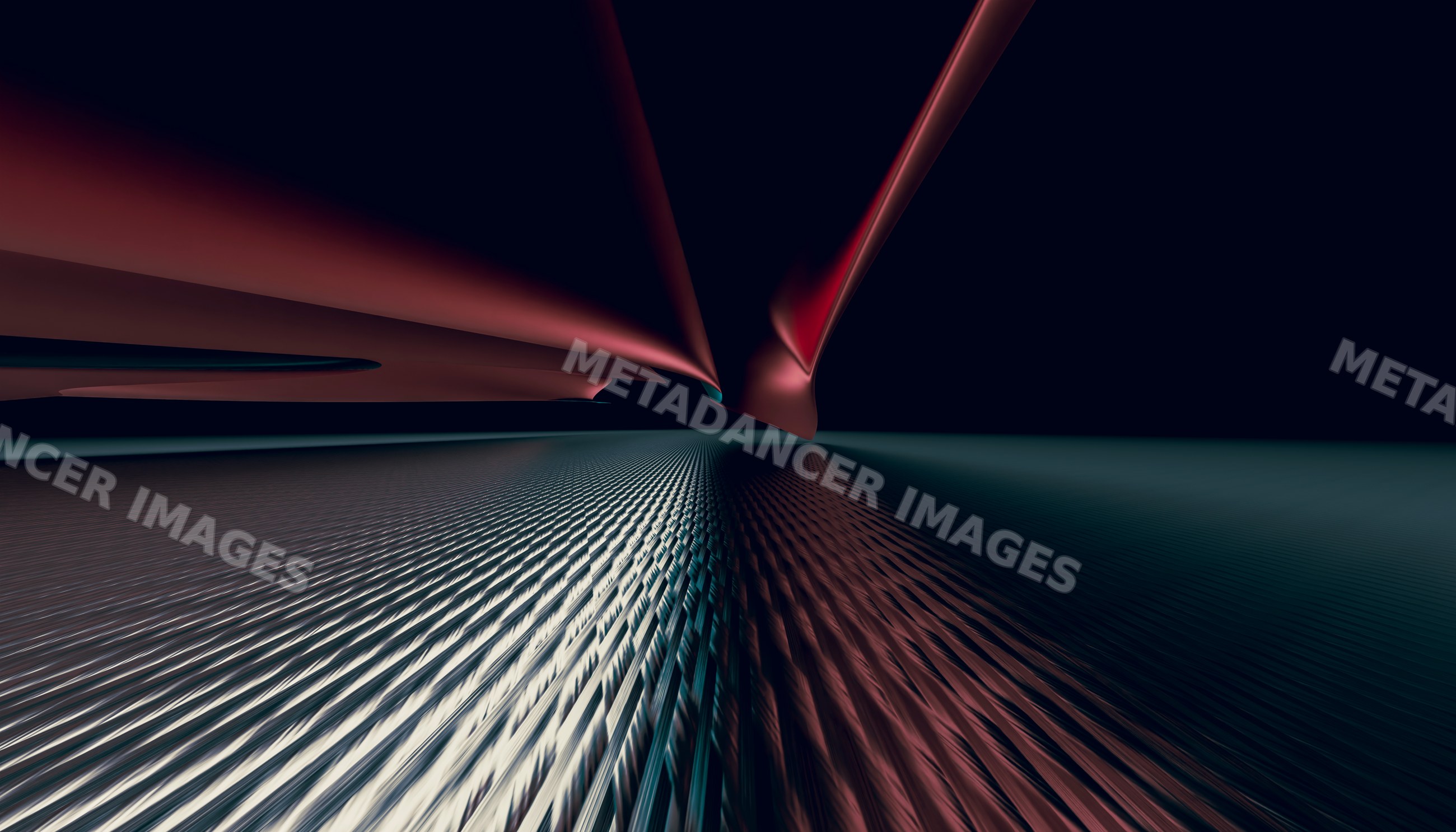 A digital abstract composition with red light streaks and textured