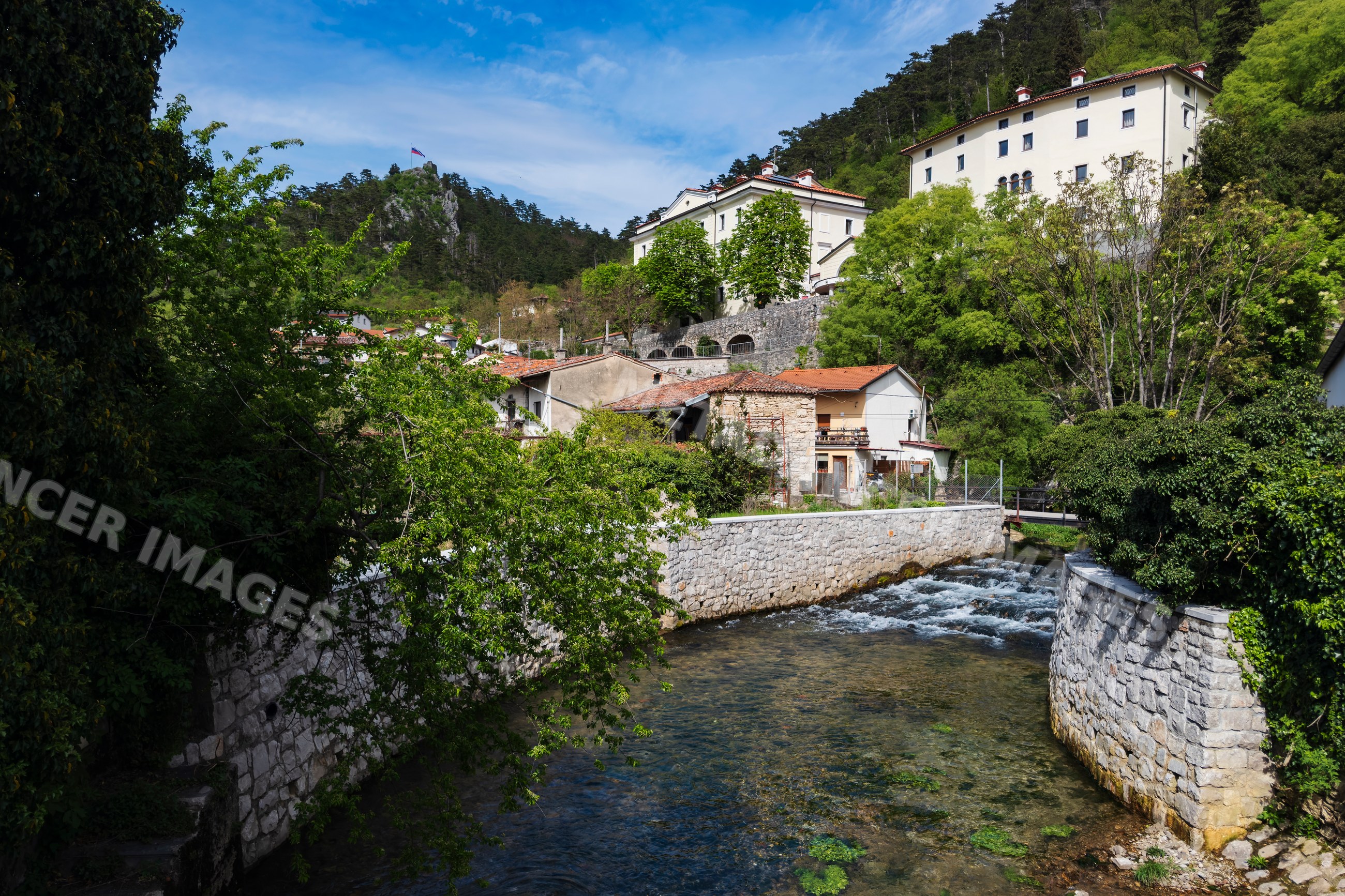 Vipava River flowing through scenic town
