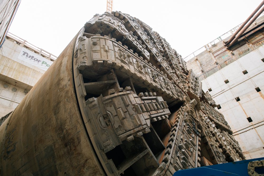 Tunnel boring machine seen at a construction shaft site