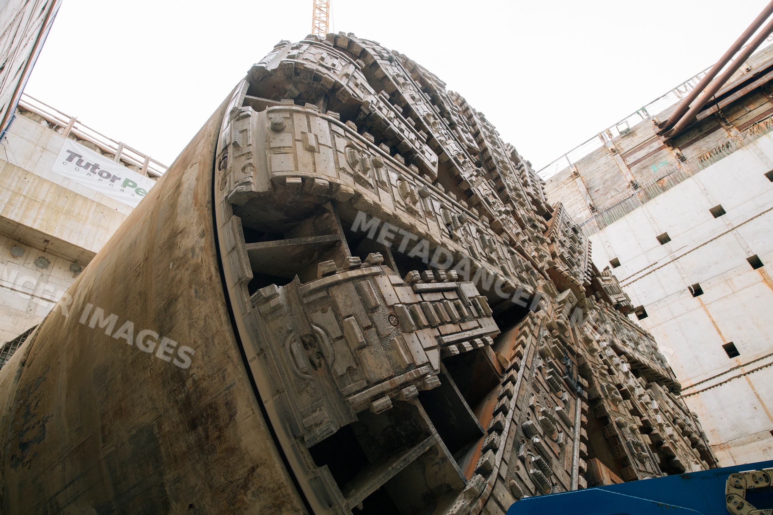 Tunnel boring machine seen at a construction shaft site