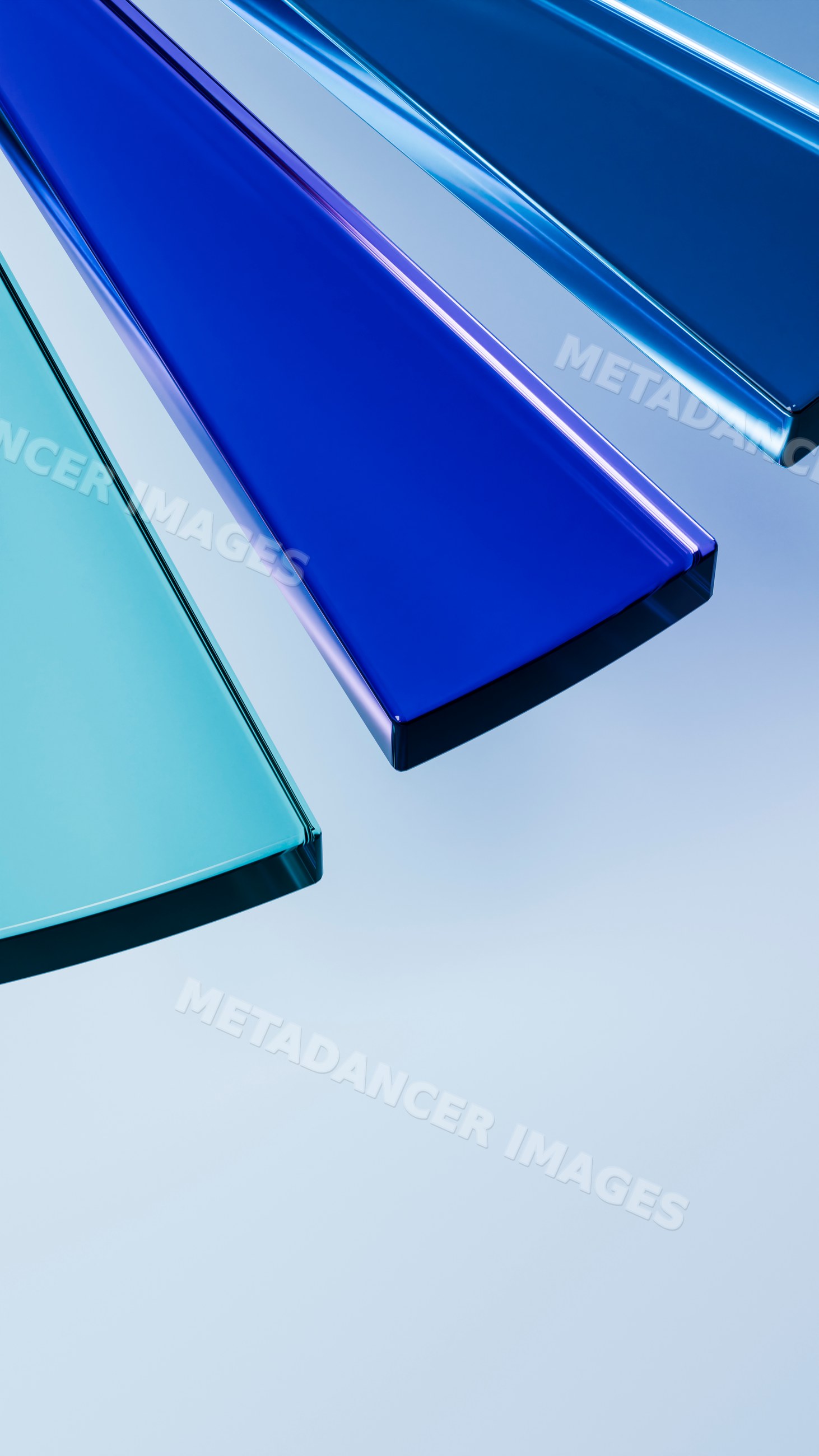 Colored glass panels in blue and light blue minimalist composition