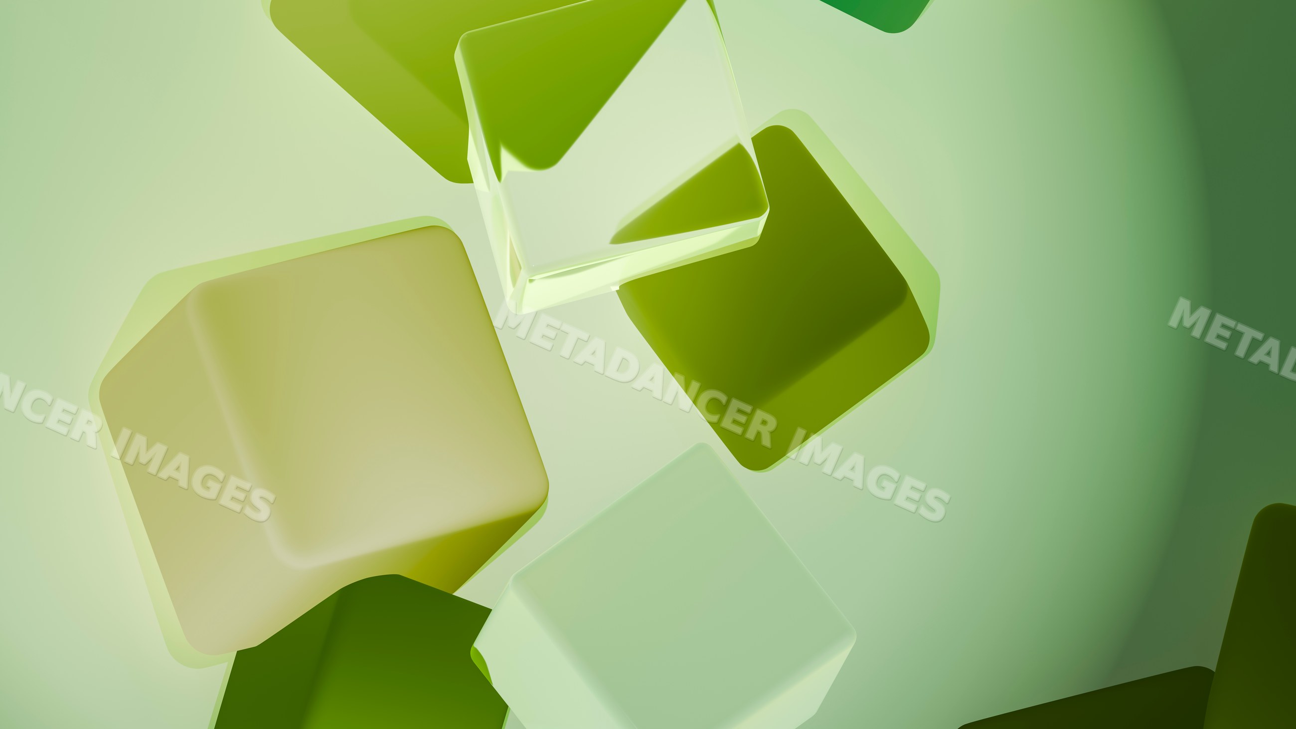Floating green and beige cubes abstract geometric illustration