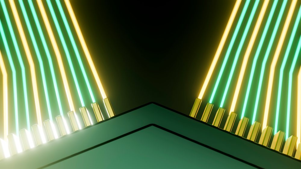 Abstract digital illustration of glowing neon light bars