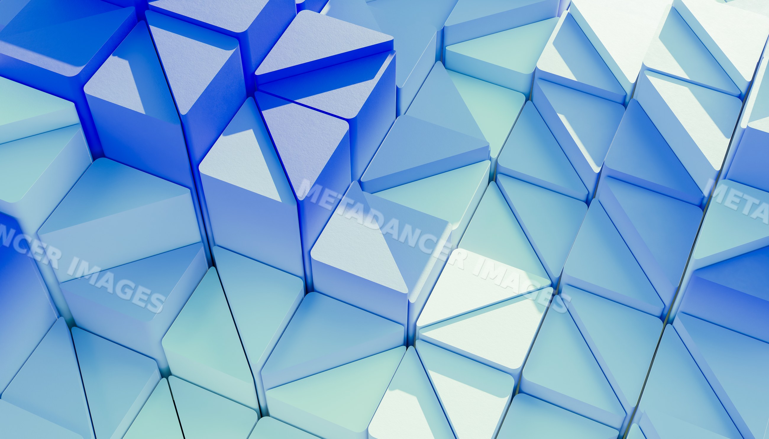 Abstract 3d render of blue triangular geometric pattern