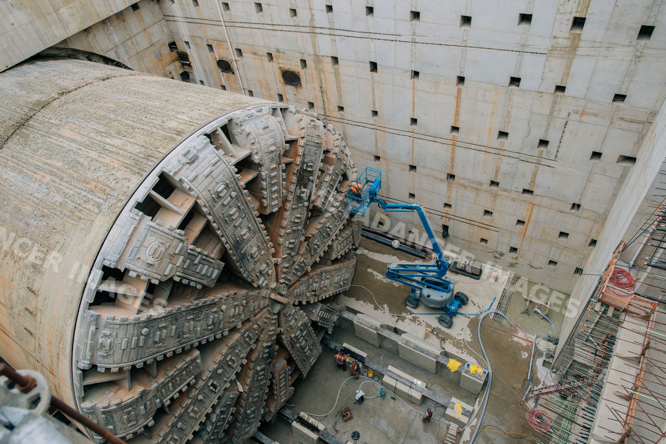 Tunnel boring machine undergoing maintenance