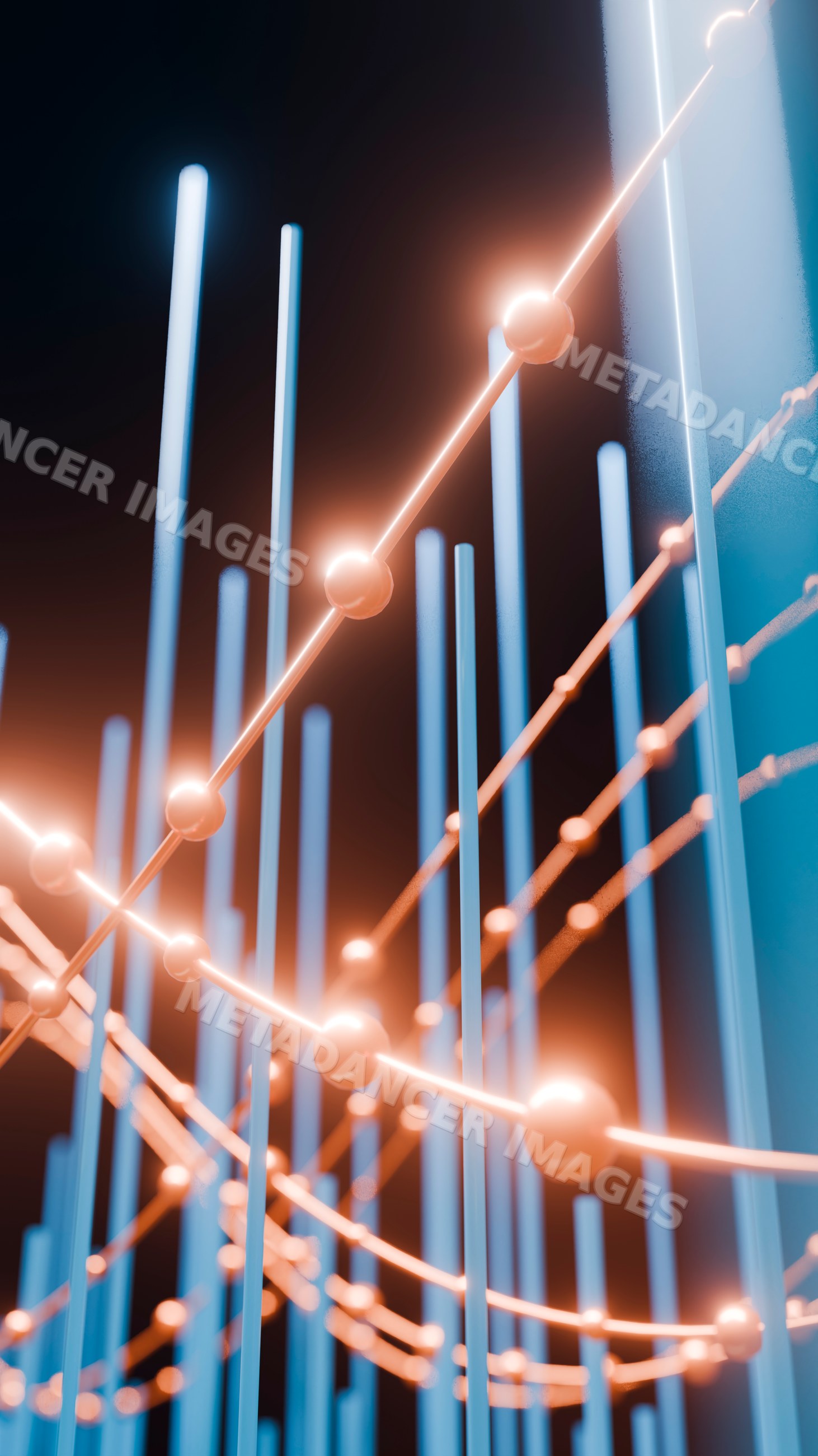3d digital data visualization with glowing line and bar charts