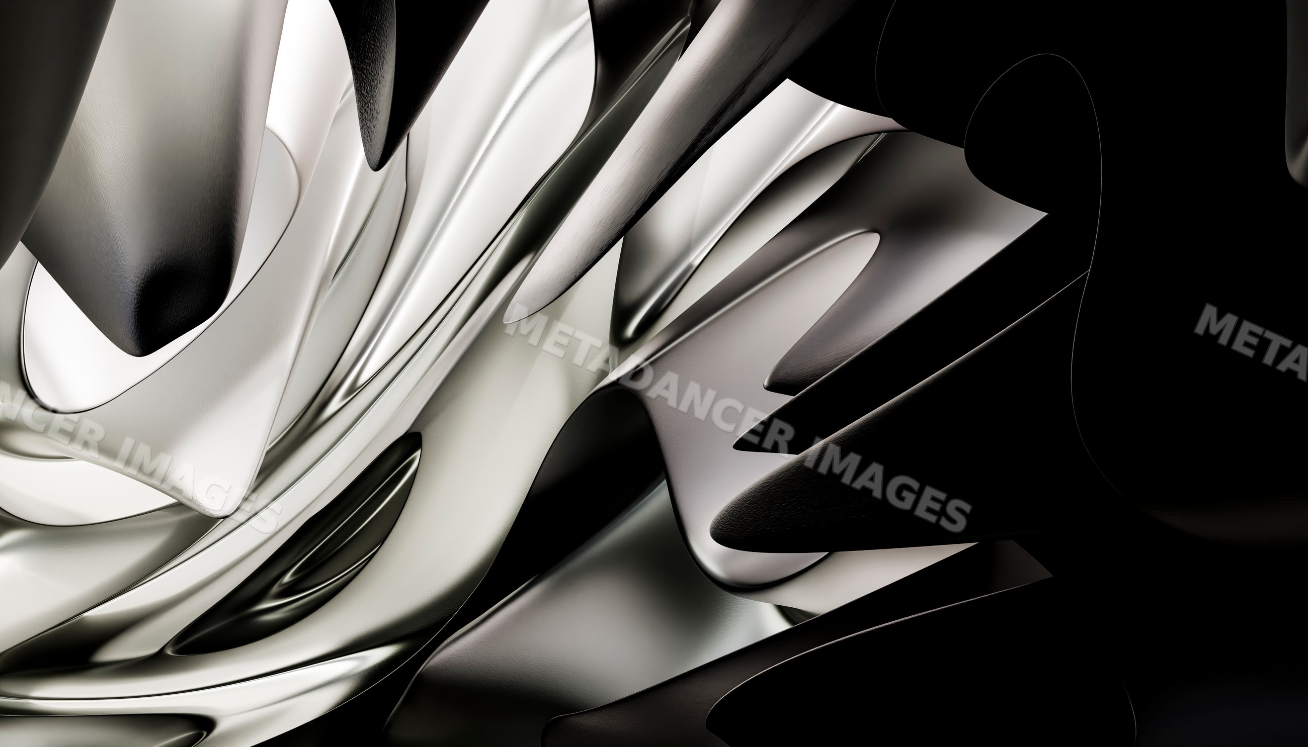 Close-up of smooth, curved metallic shapes with reflective surfaces