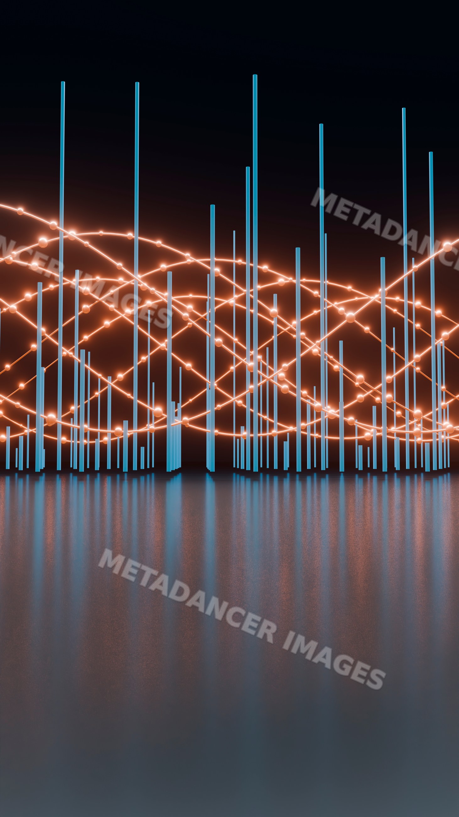 Abstract digital visualization with interconnected glowing spheres