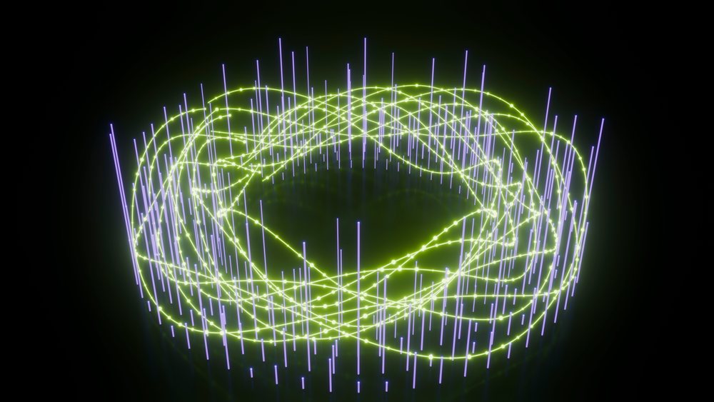 Neon light trail abstract network pattern digital art illustration