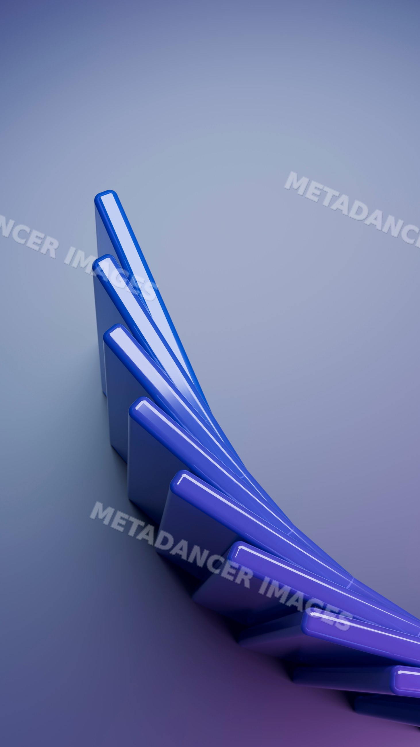 Blue domino tiles in a falling curved sequence illustration