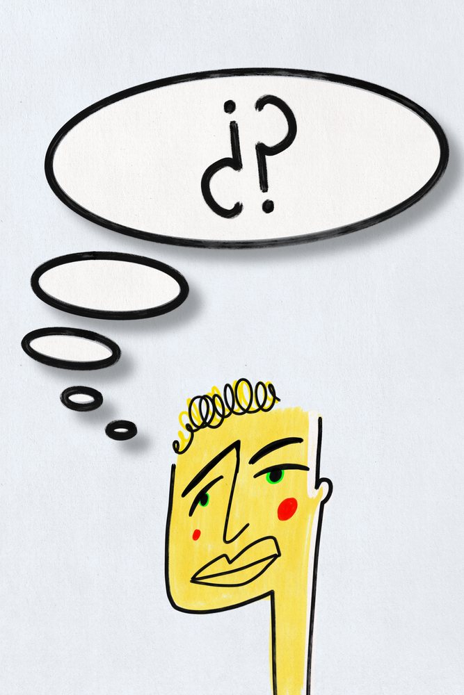 Abstract person illustration with question mark thought bubble