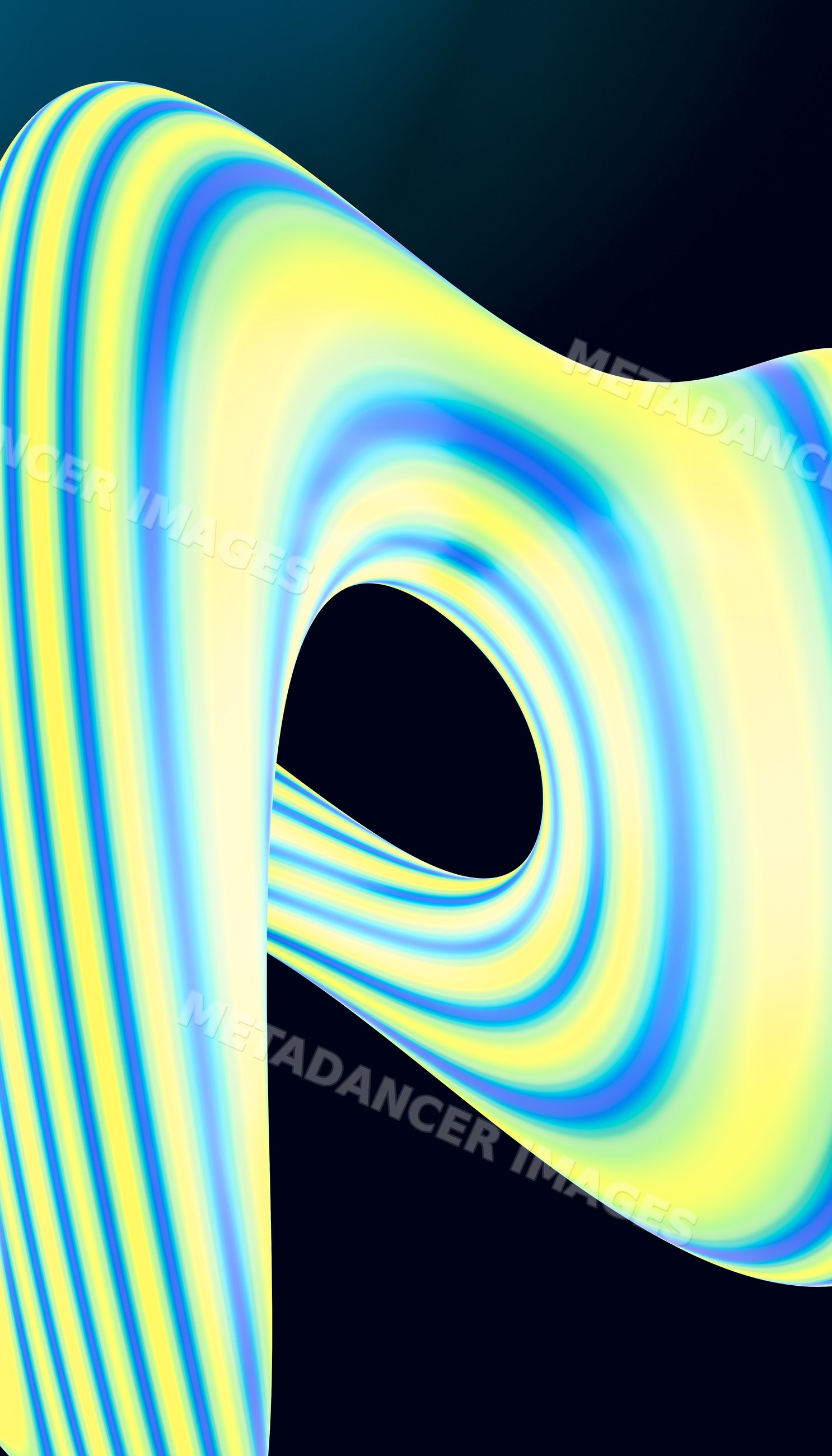 A colorful abstract striped curve with blue and yellow gradients