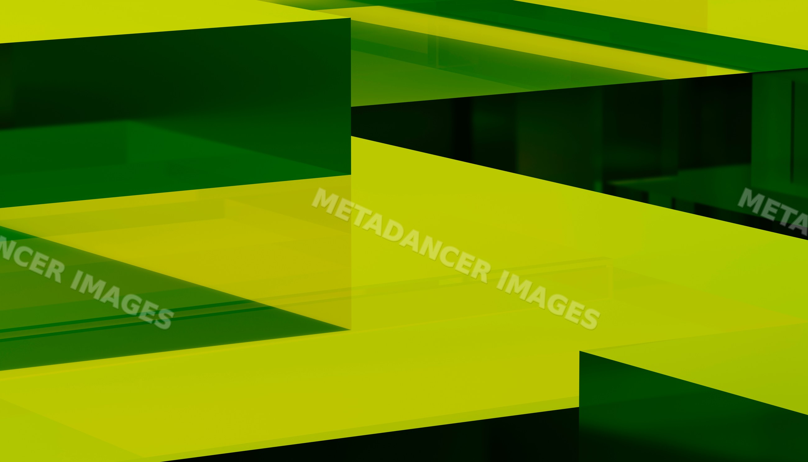 Overlapping green and yellow translucent geometric shapes