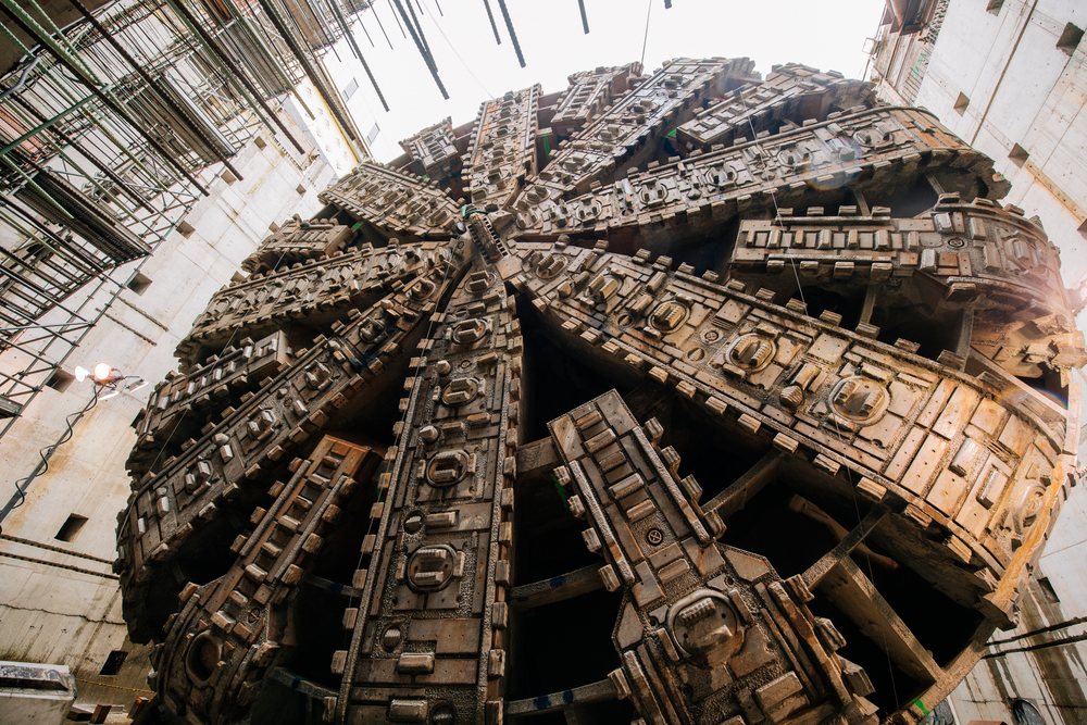 Tunnel boring machine at a construction site drilling shaft