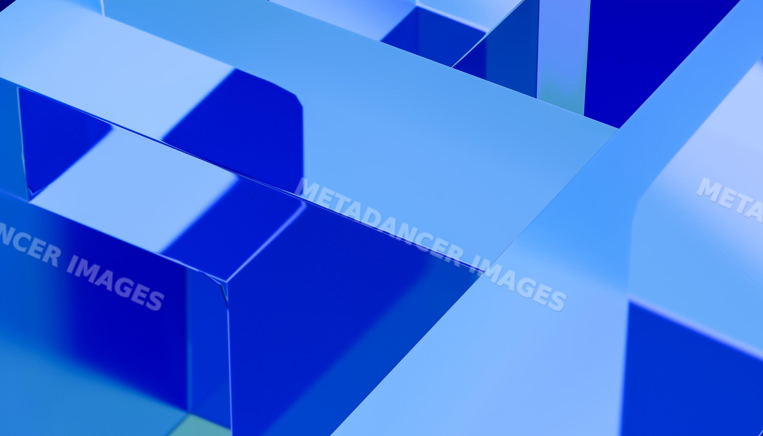 Abstract render of shiny blue geometric shapes with overlapping forms