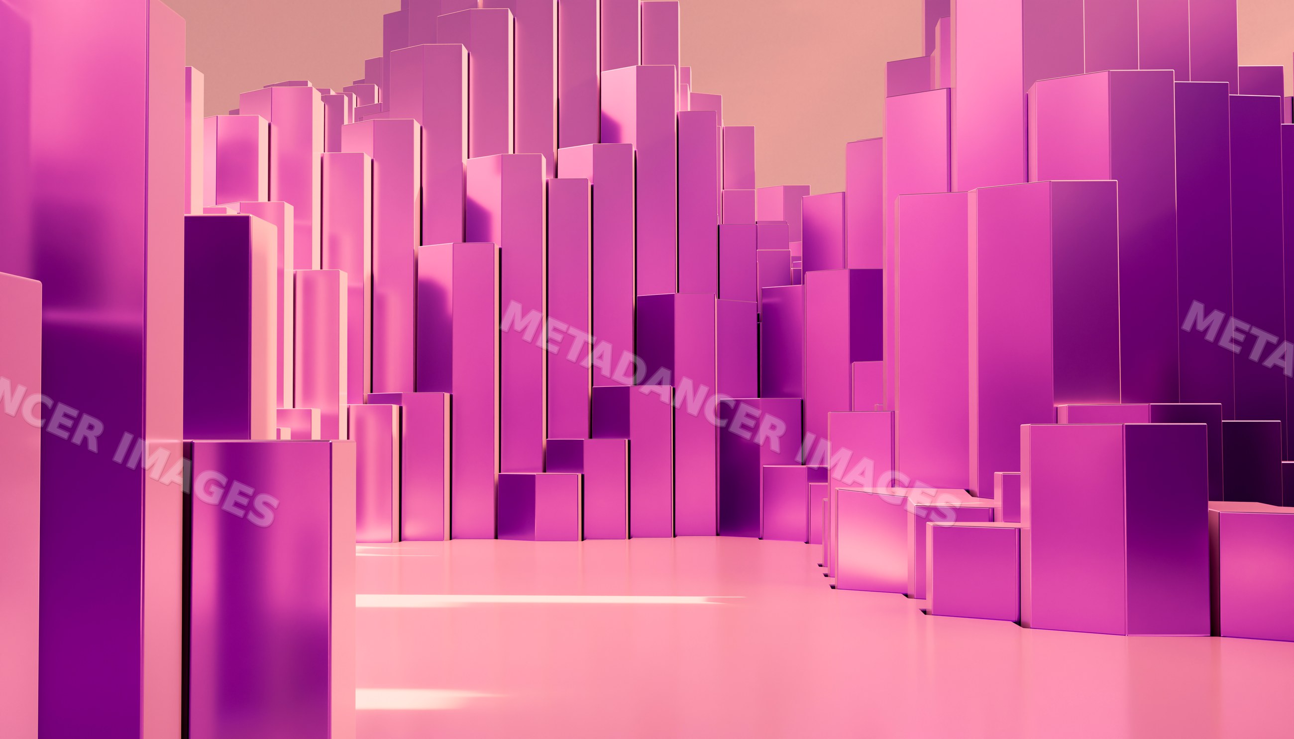 Abstract purple rectangular blocks stacked like a futuristic cityscape