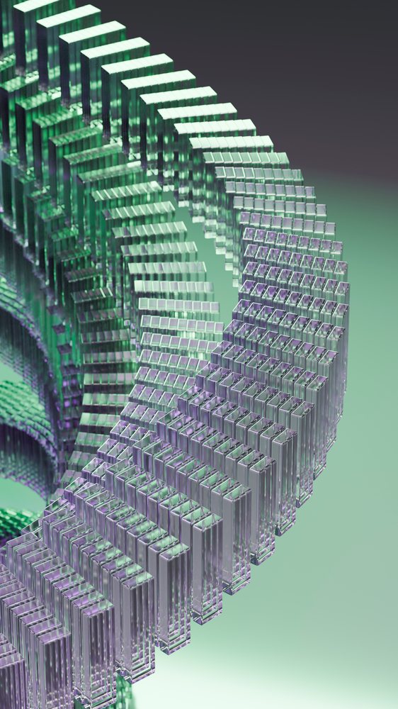 3d digital abstract art featuring interlocking transparent rectangular