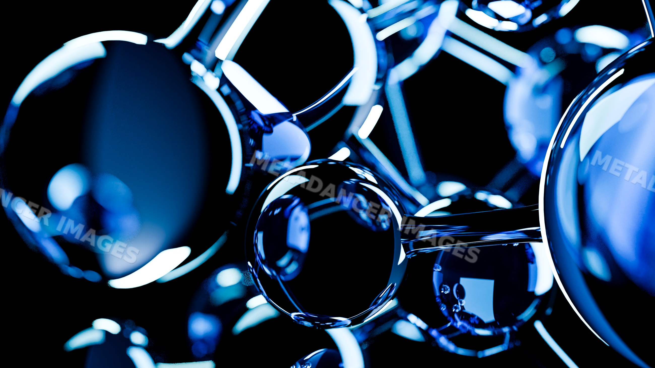 Molecular structure with transparent atoms and bonds illuminated