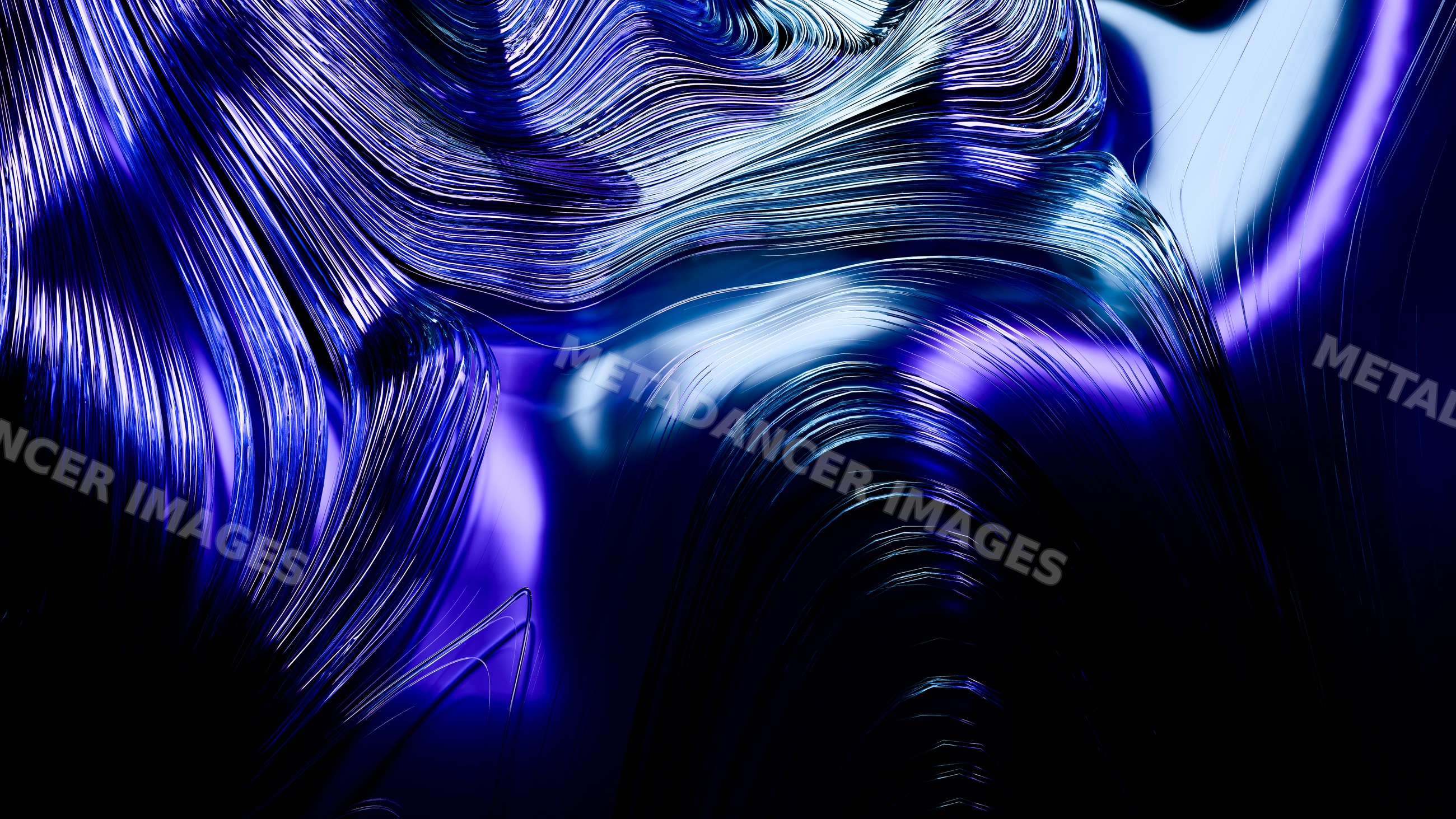 Abstract digital illustration with flowing shiny blue curved lines
