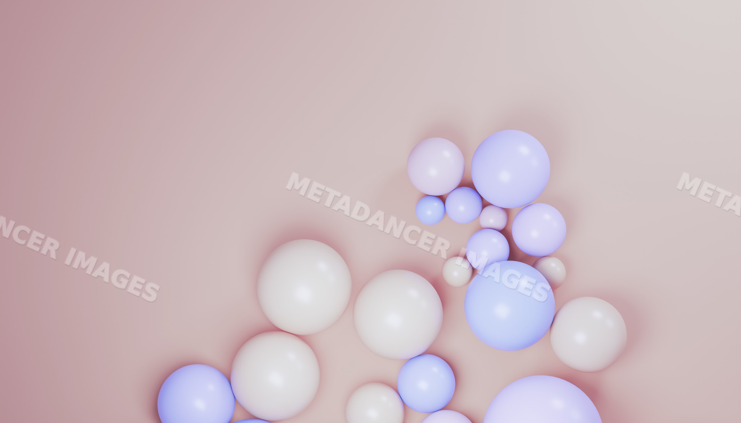 Abstract 3d render of clustered blue and white spheres on pastel
