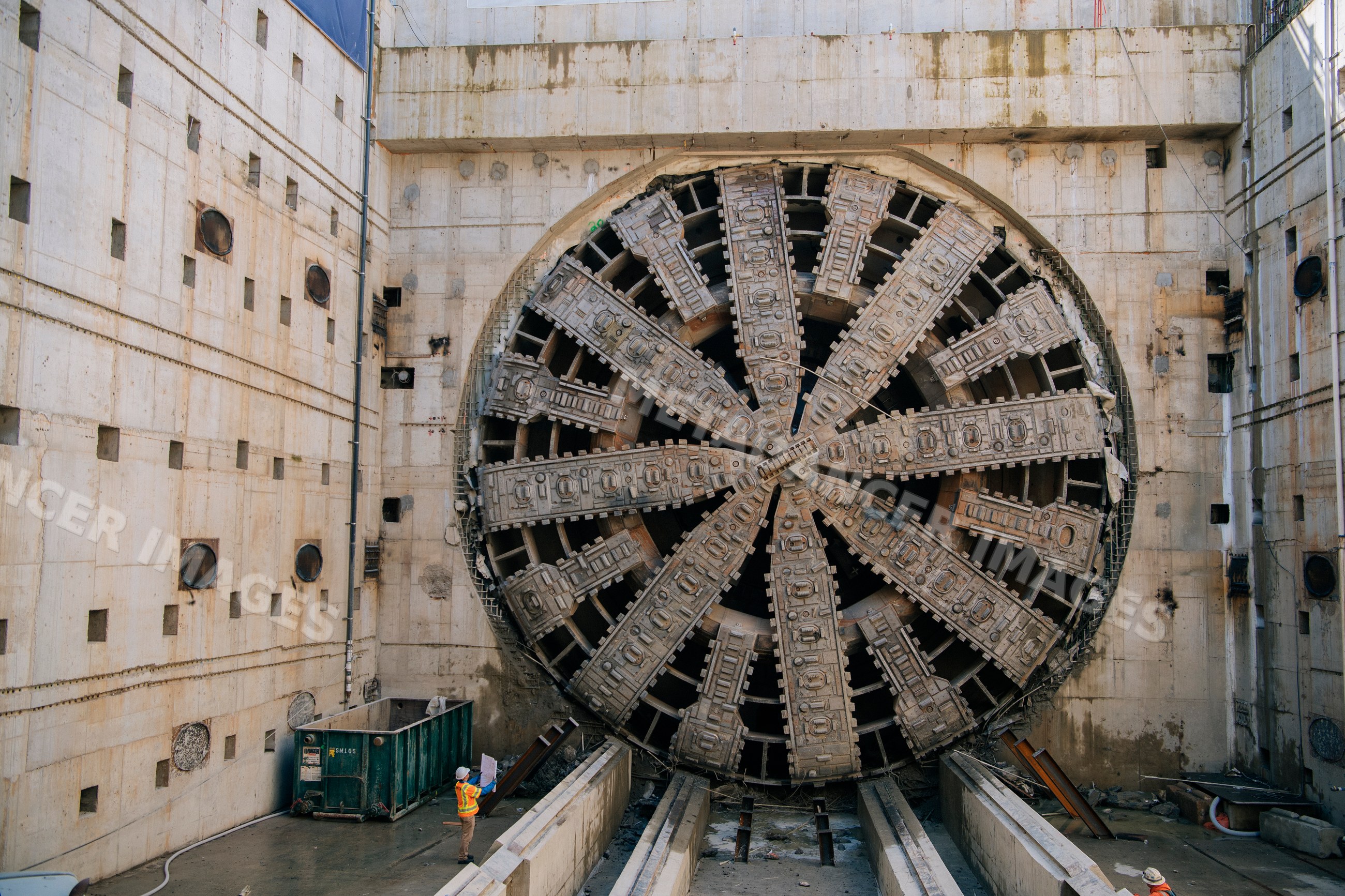 Tunnel boring machine at construction site in the USA with white