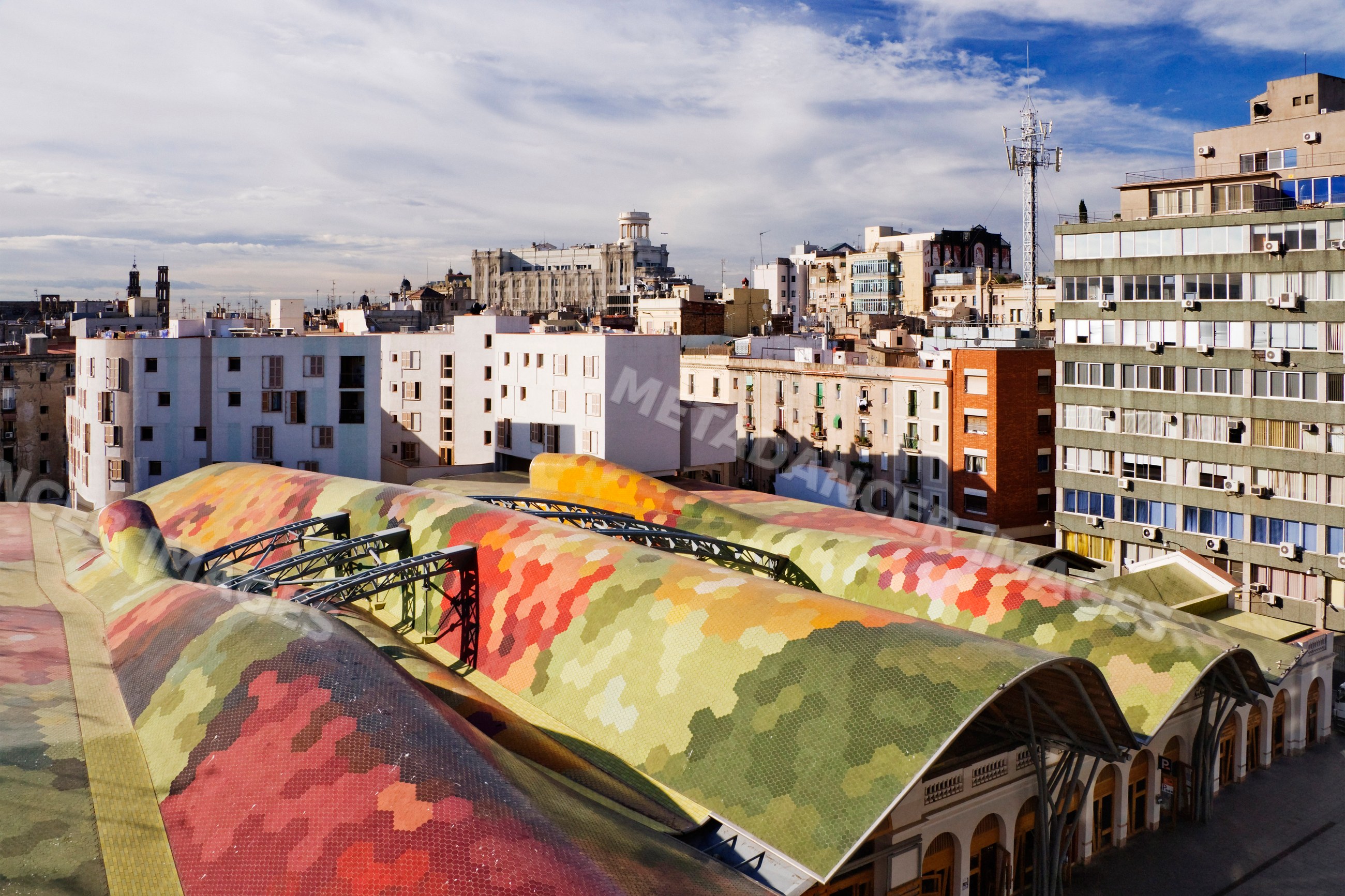 Santa caterina market colorful mosaic roof cityscape