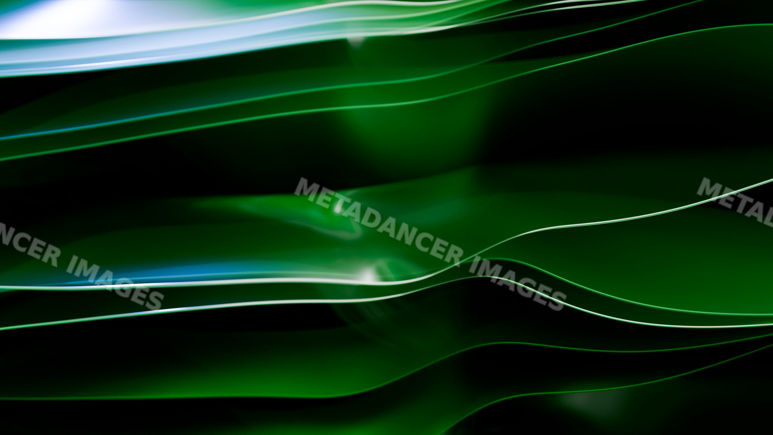 Abstract digital artwork with smooth flowing green lines on dark