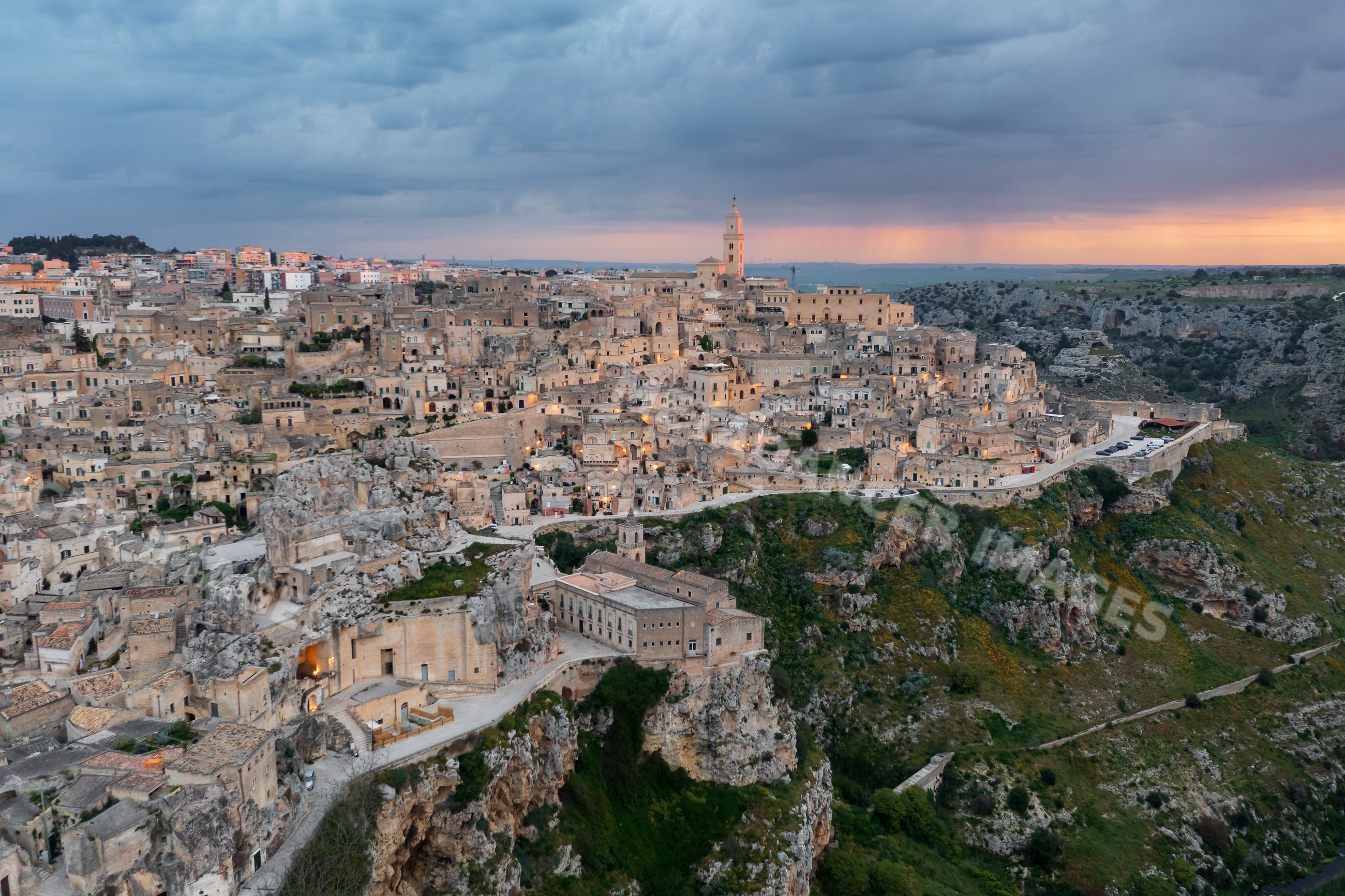 Sasso Caveoso historic district on cliffs at Dawn in matera, Italy