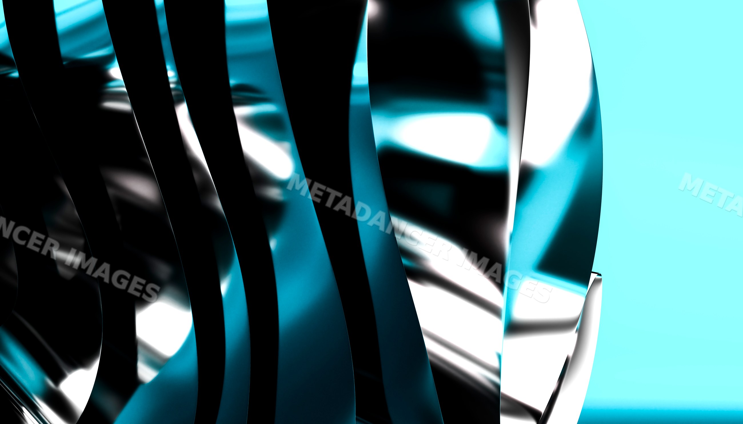 Curved metallic surfaces with abstract blue reflections and smooth