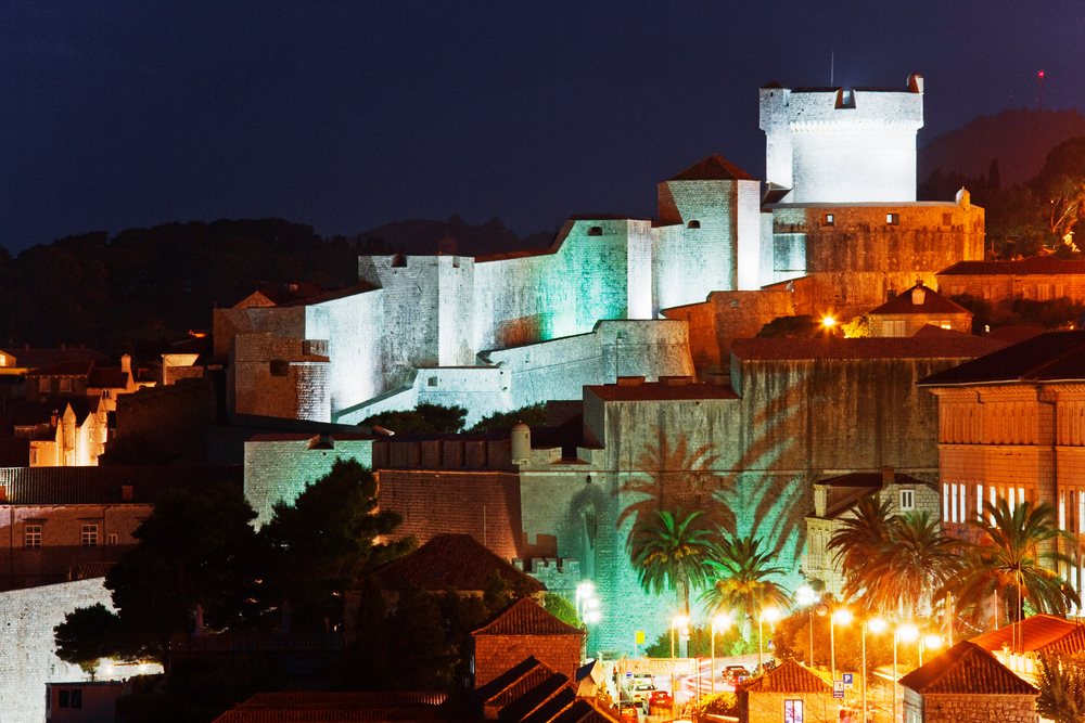 City wall in the old city of dubrovnik croatia at night