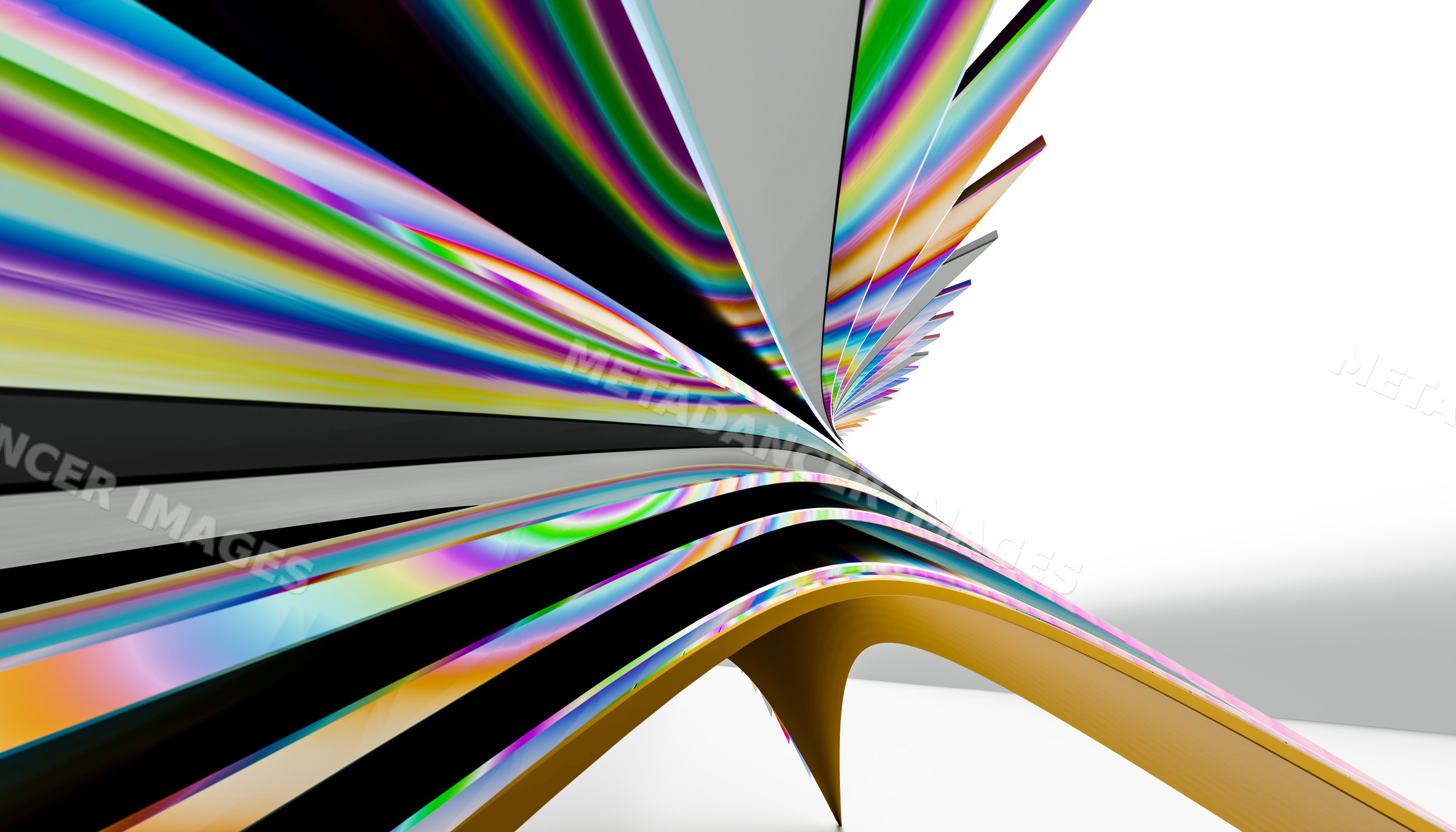 Abstract colorful curved stripes in digital 3d artwork