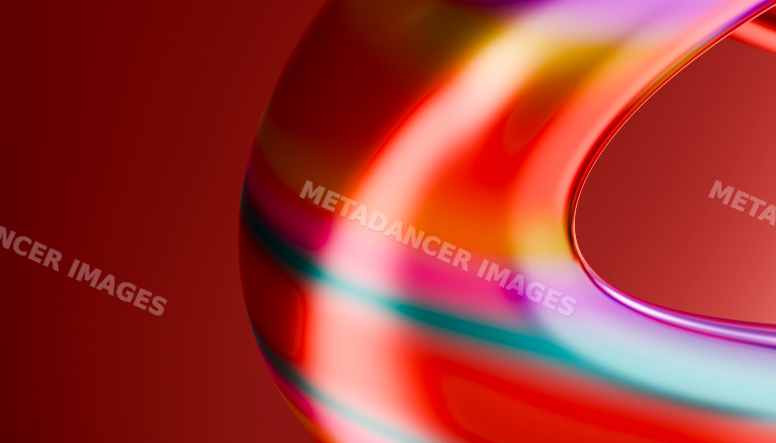 Abstract colorful curved shape with glossy reflections on red