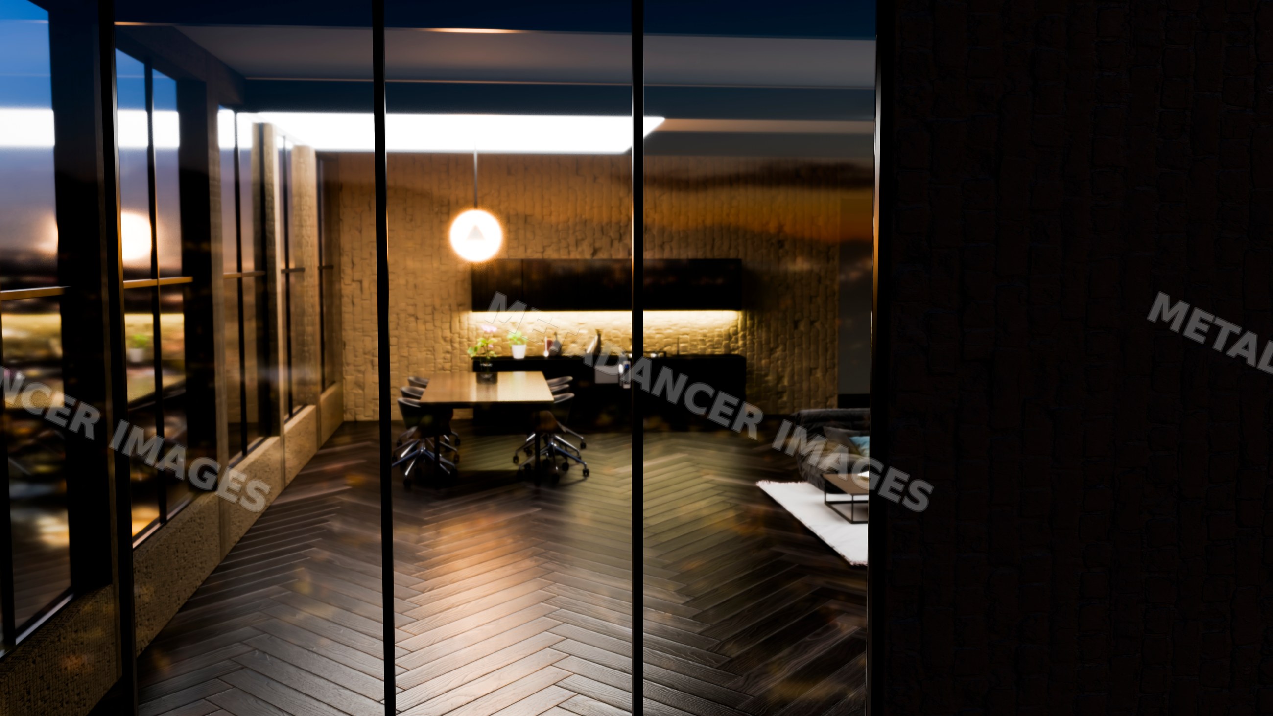 Modern office conference room with sleek furniture and glass walls