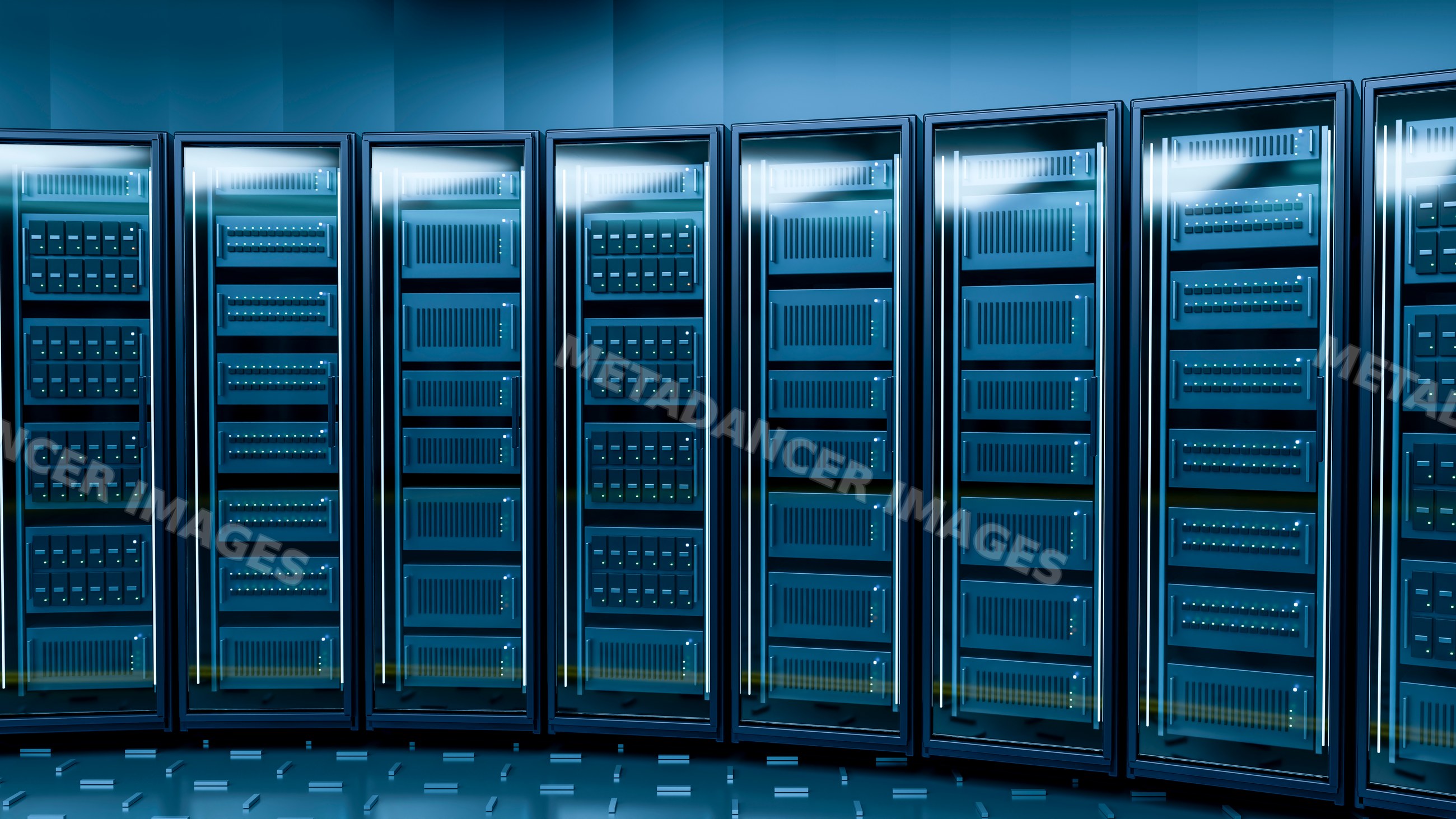 Row of server racks in a data center illustration