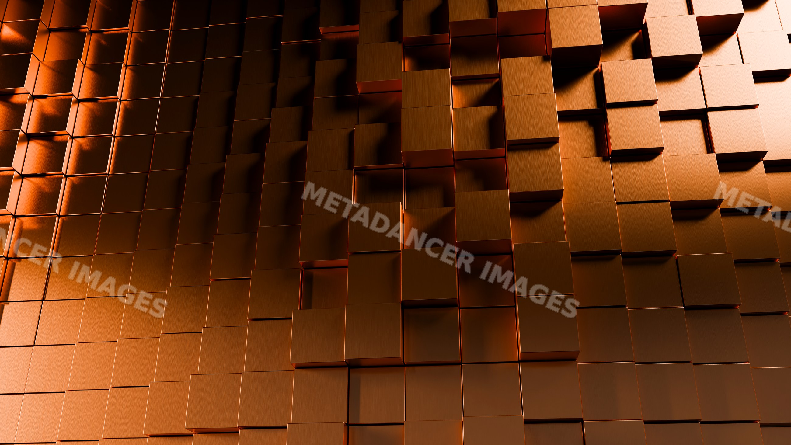 Stacked copper metallic cubes with brushed texture