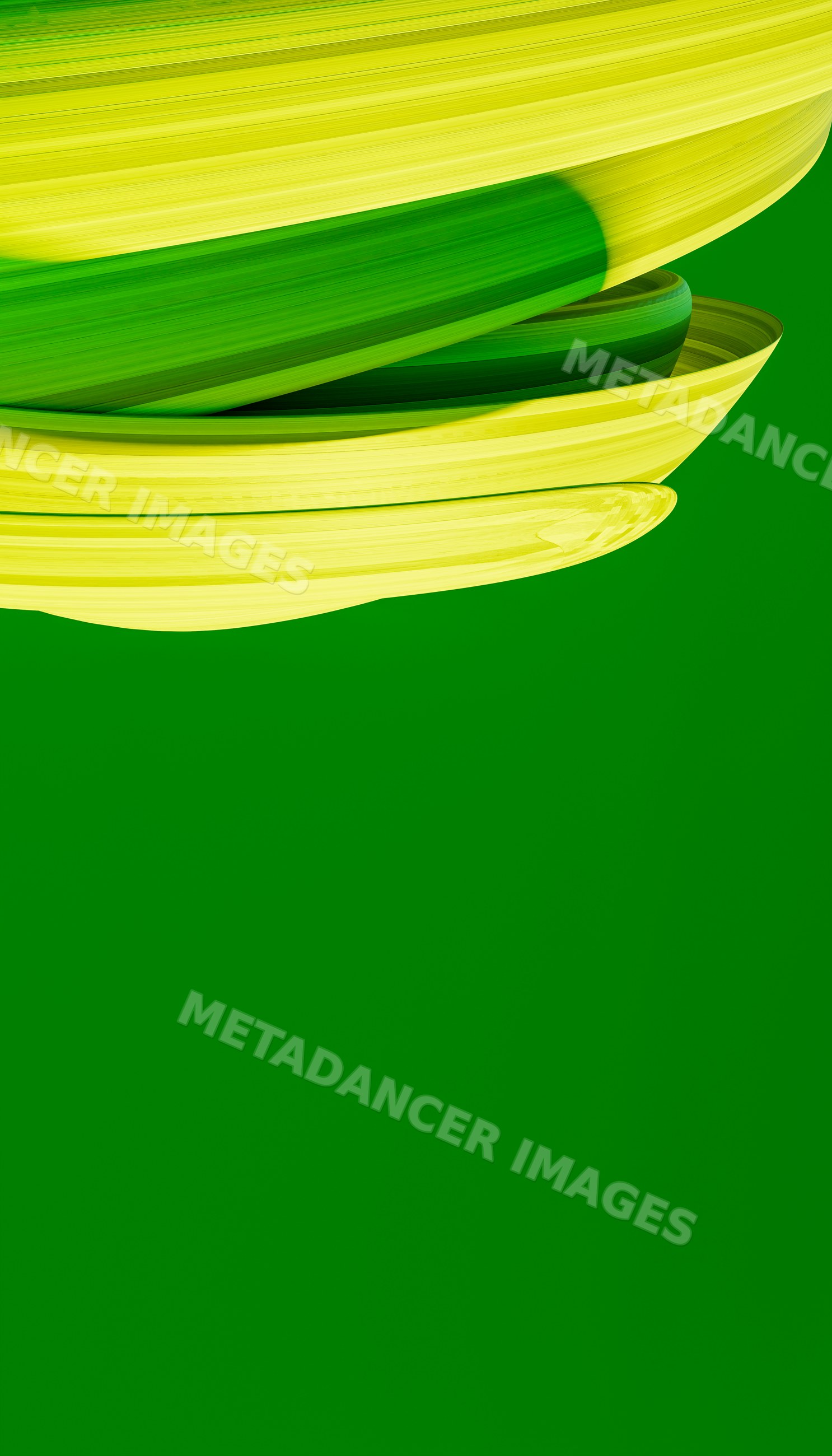 Stack of green and yellow ceramic plates on a green background