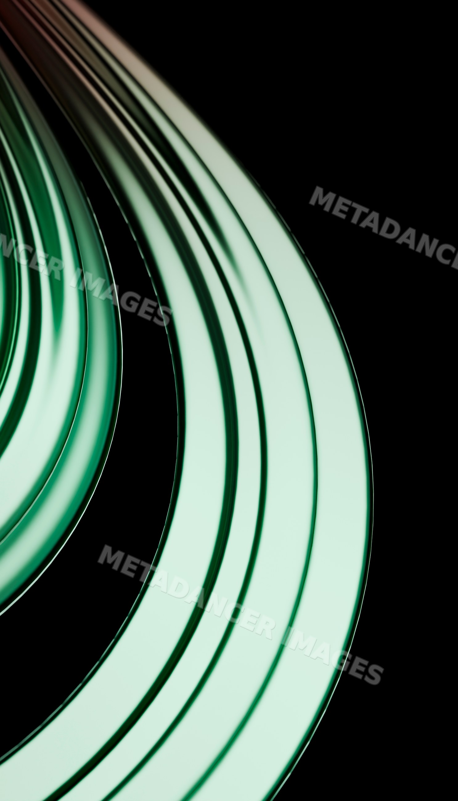 Curved green glass tubes with smooth reflective surfaces