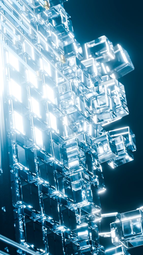 Glowing transparent crystal cubes in abstract digital illustration