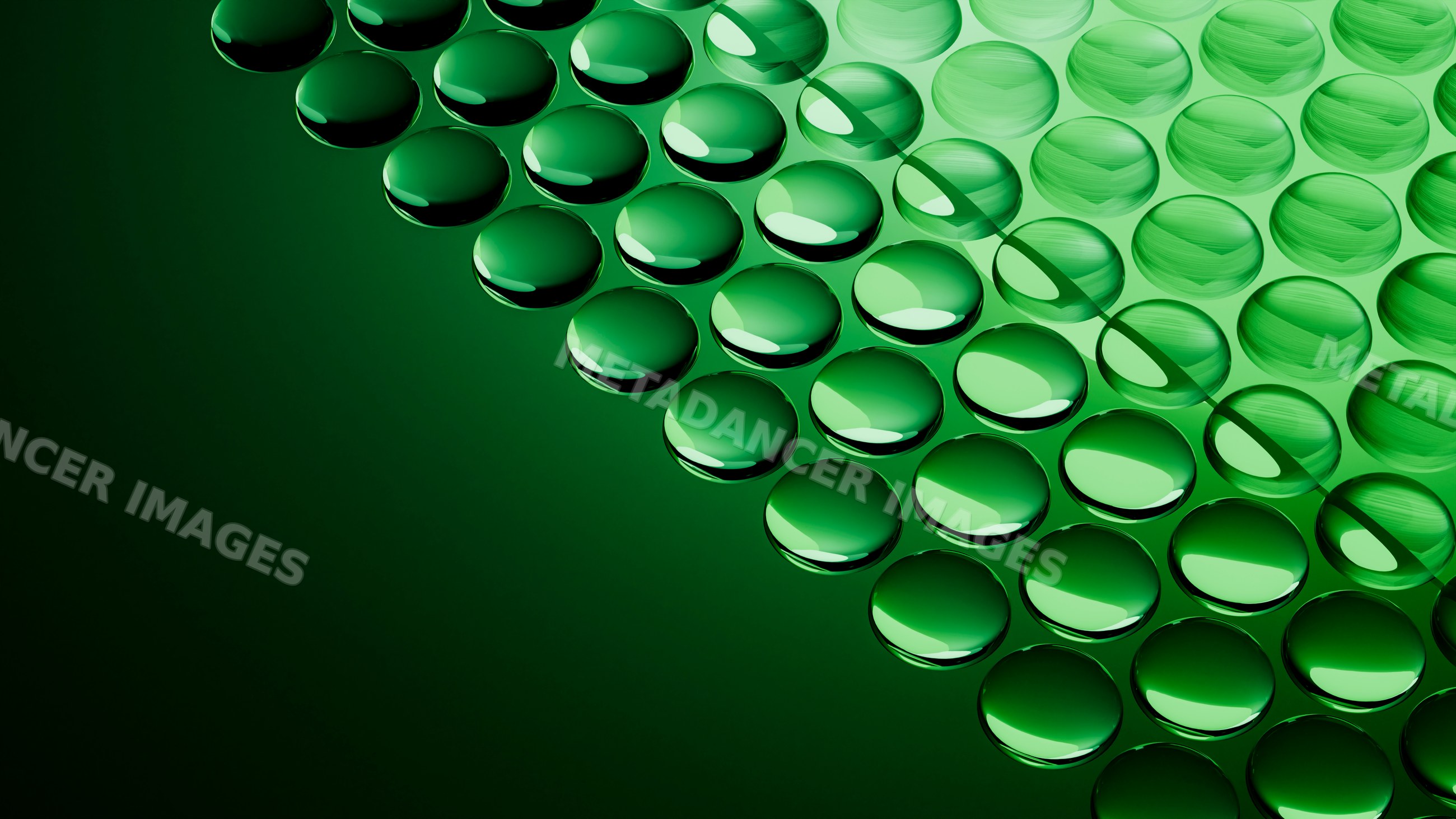Green water droplets clustered on reflective surface