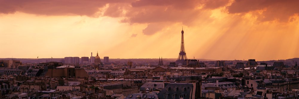 Paris cityscape at sunset with eiffel tower