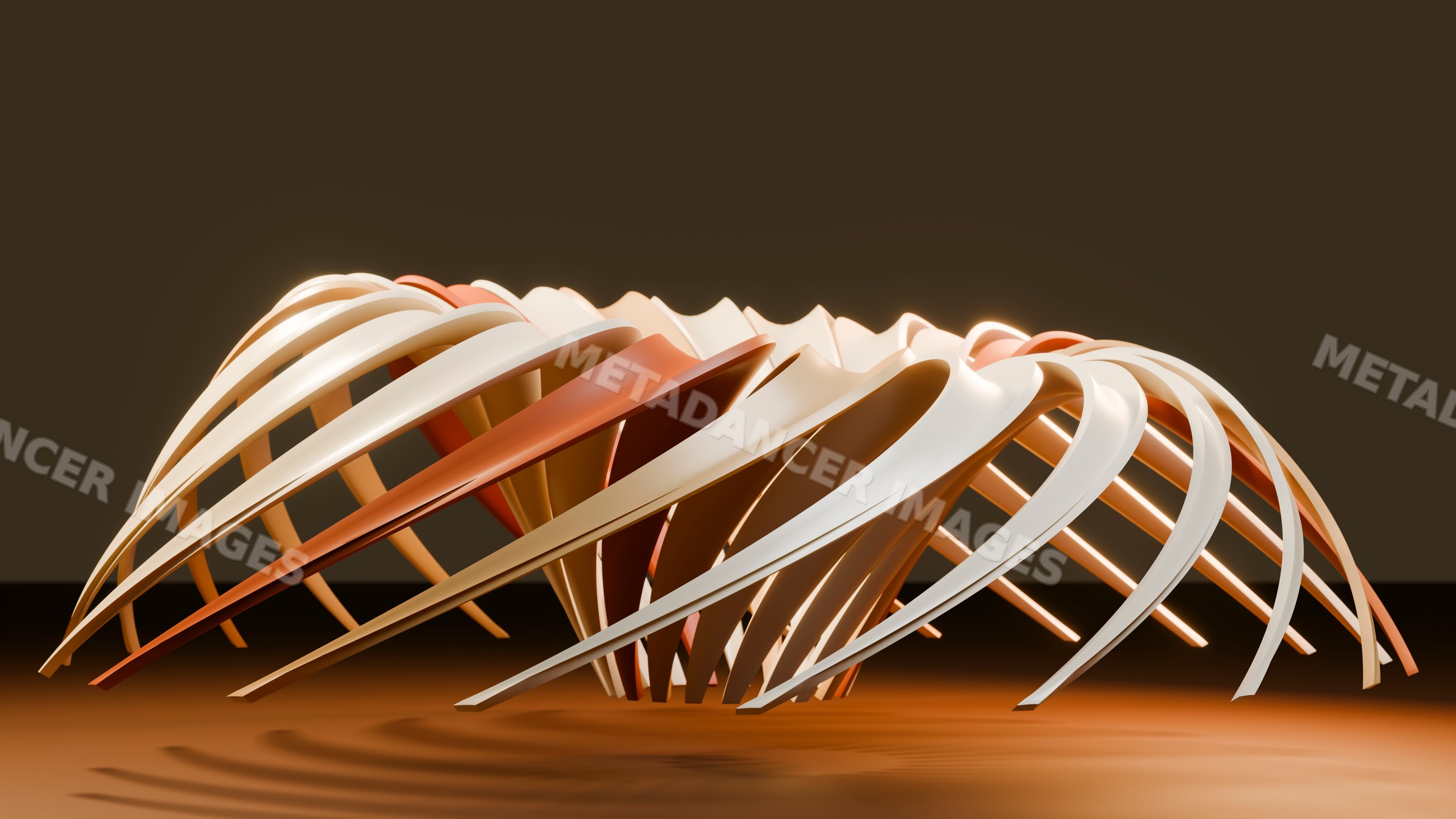 Abstract curved ribbon sculpture in digital 3d art