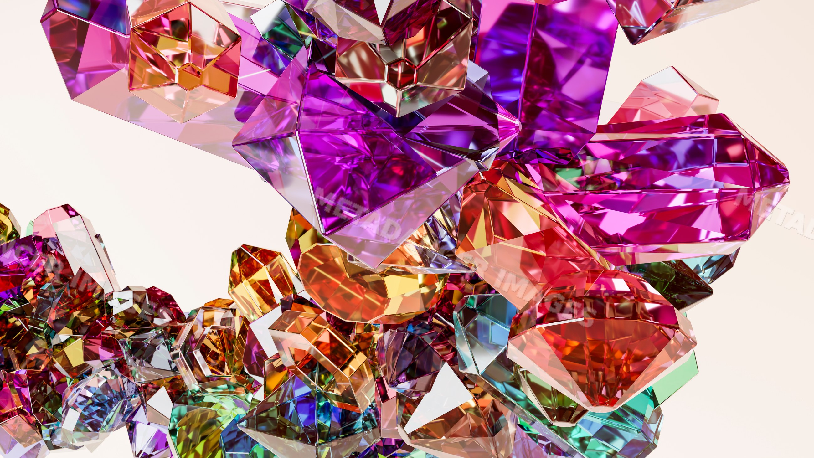 Multicolored transparent faceted crystals cluster illustration