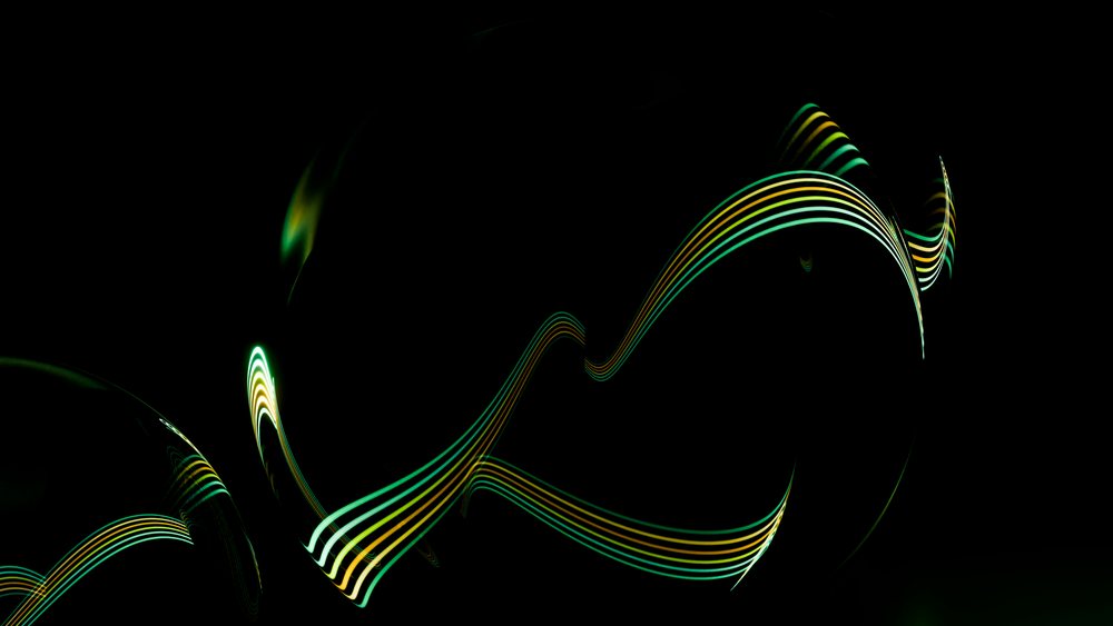 Abstract digital artwork of flowing curved light trails