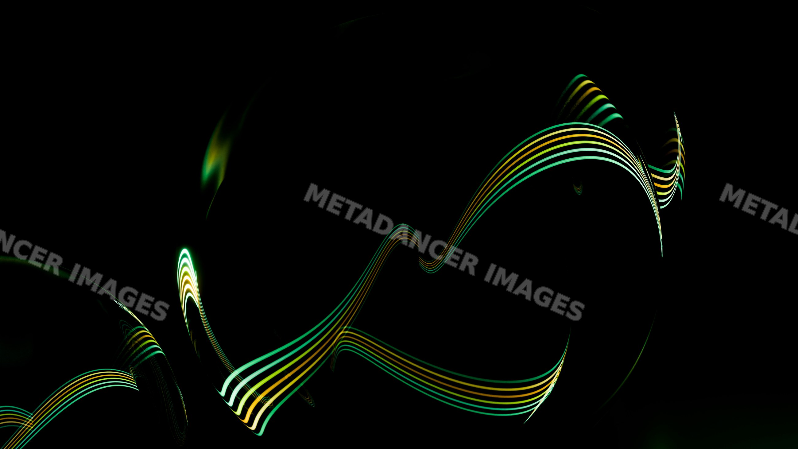 Abstract digital artwork of flowing curved light trails