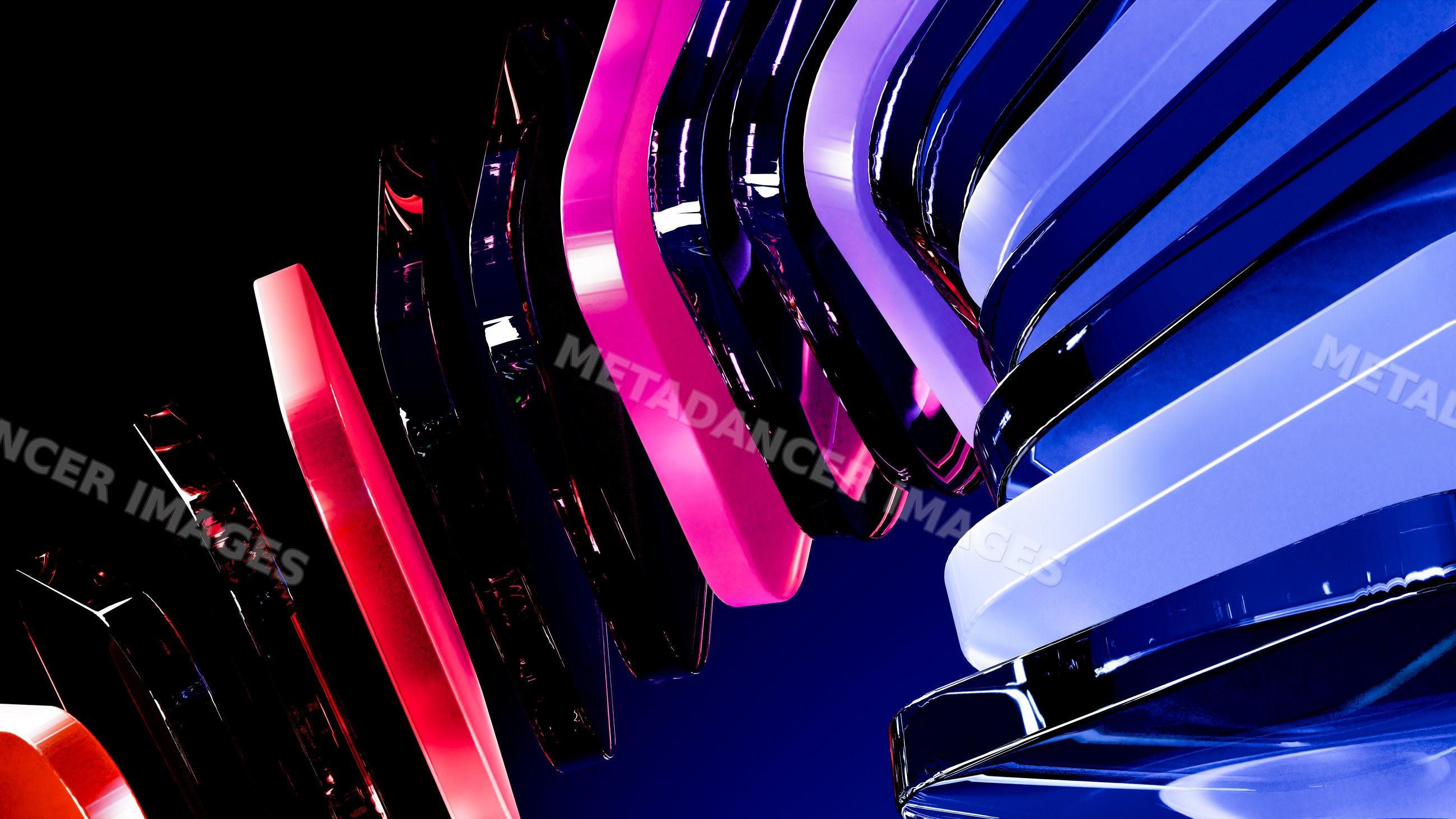 Colorful glossy abstract 3d shapes in vibrant purple and blue tones