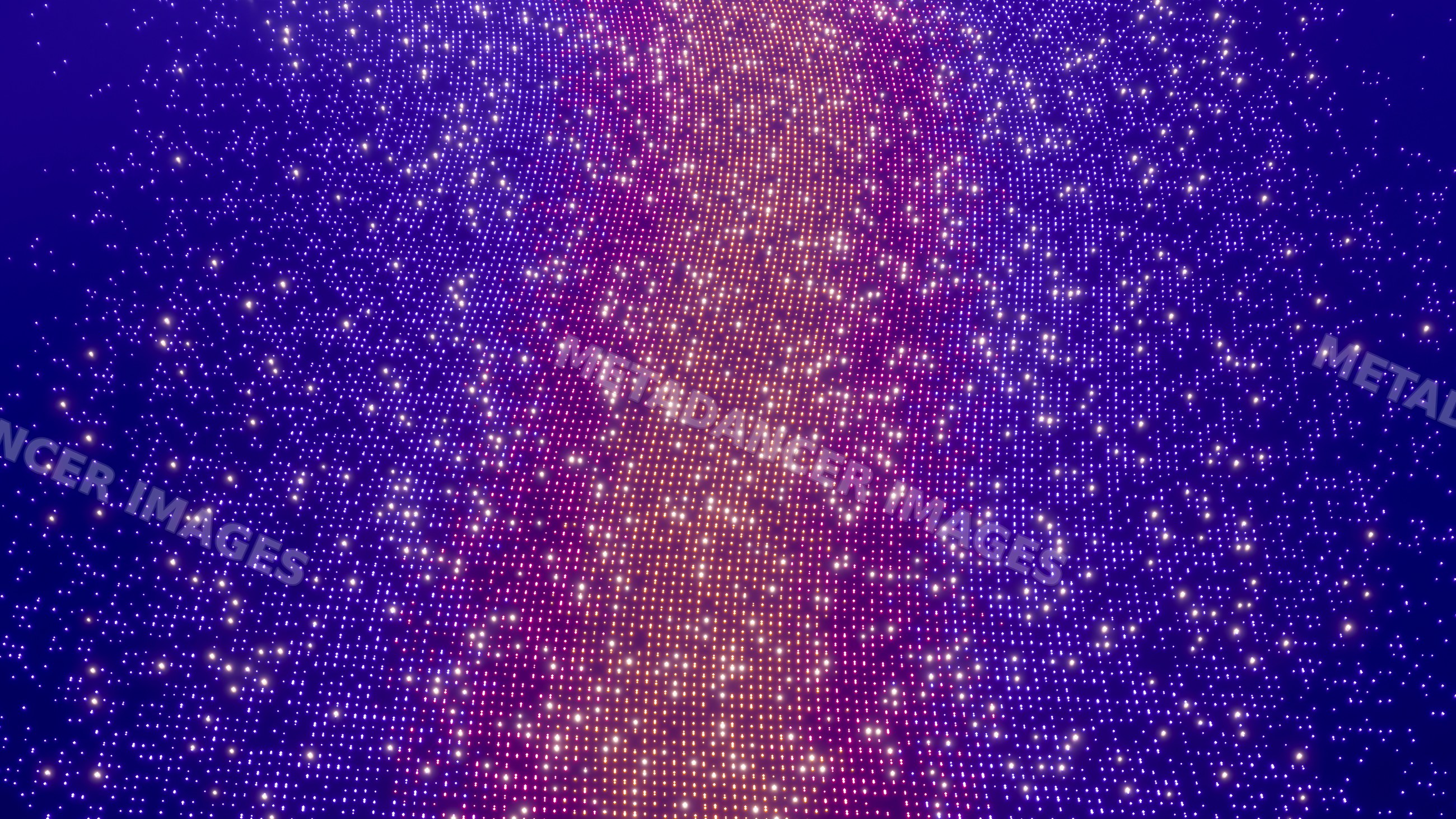 Digital illustration of glowing particles forming colorful wave